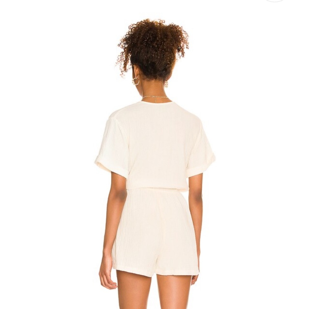 Monrow Gauze Wrap Romper in Buttercream - Picture 7 of 7